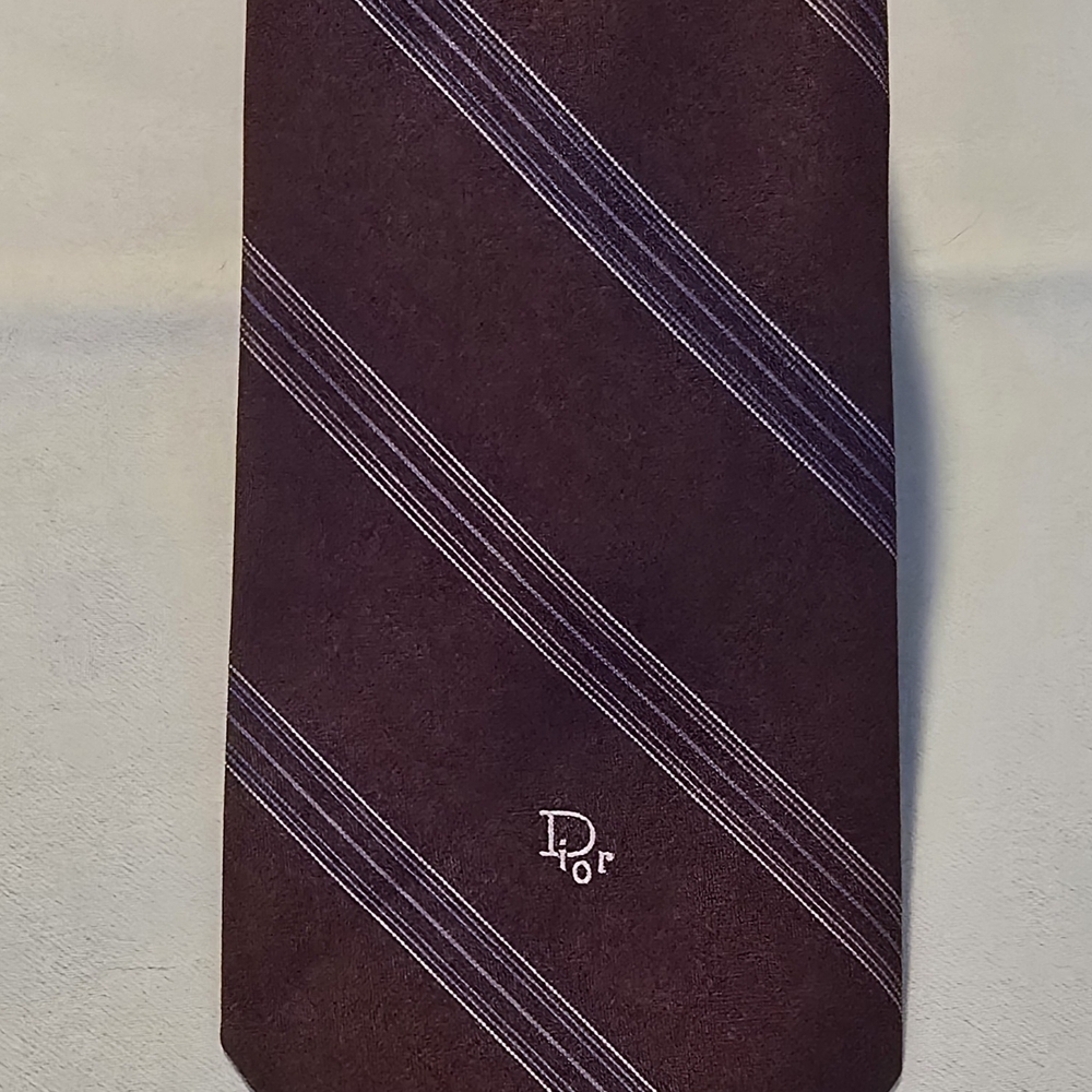 Dior Men's Dark Brown Tie with Subtle Stripes